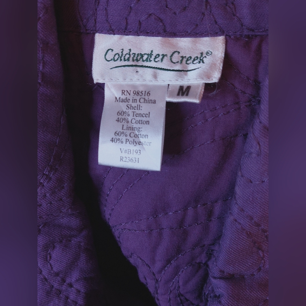 Coldwater Creek Purple Quilted Jacket Size Medium Embroidered Button Front Coat - Picture 7 of 11